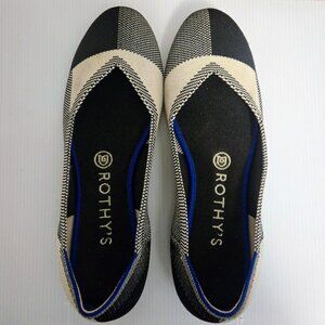 Rothy's The Flat Captoe black and beige plaid ballet flats Size 8